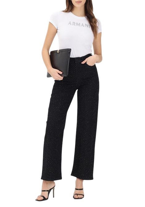 Jeans Relaxed Fit in Denim Nero con Strass ARMANI EXCHANGE | Pantaloni | XW000100 AF18855MC329